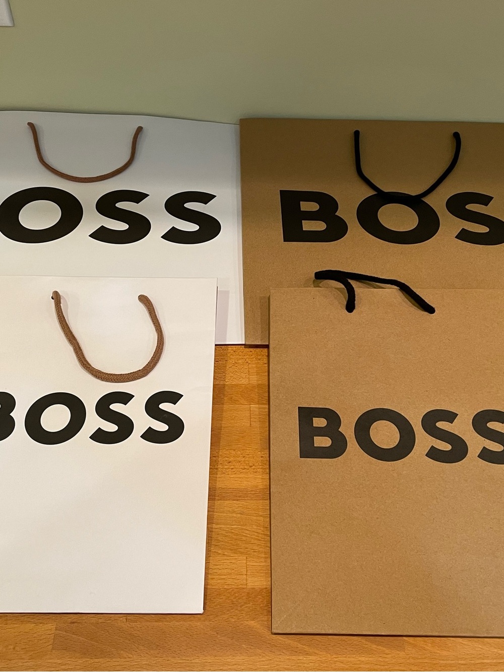 BOSS White and Brown Paper Gift/Shopping Bags with Black Logo